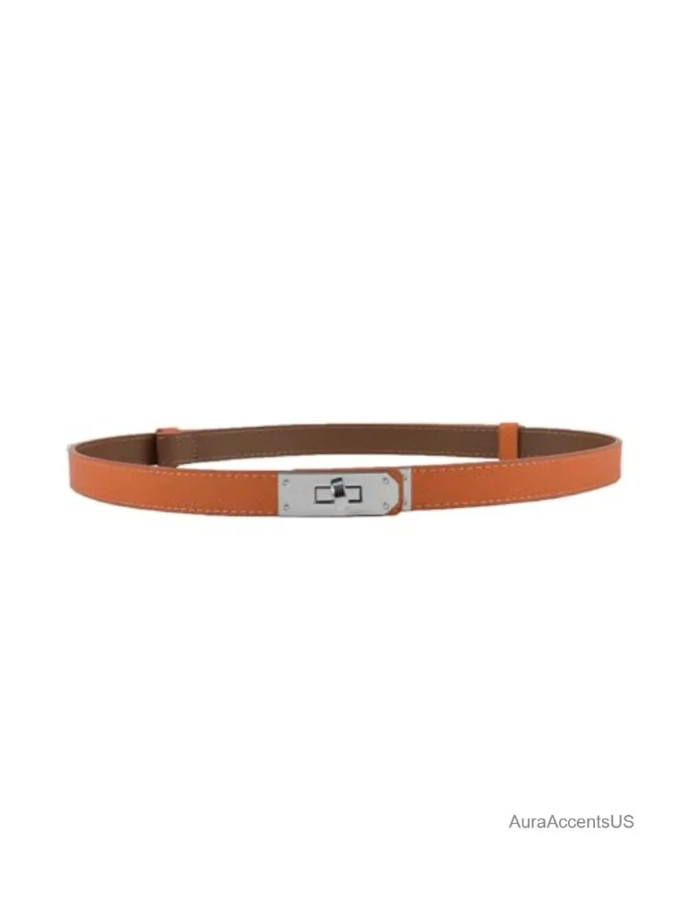 Adjustable Skinny Belt for Dresses, Alloy Turn Lock Buckle, Leather